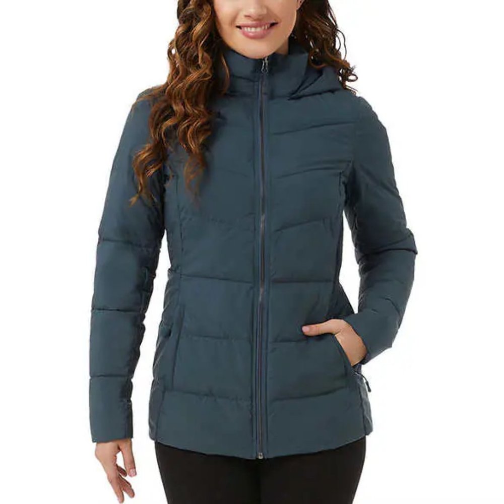 NWT 32 Degrees Heat Women's Winter Tech Hooded Puffer Jacket Size S $125 9D087